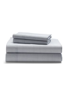Sloane Cotton Percale Checked Sheet Set