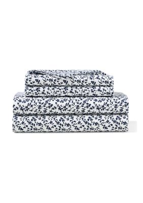 Lauren Ralph Lauren Home Spencer Sateen Floral Sheet Set, Navy Blue, King