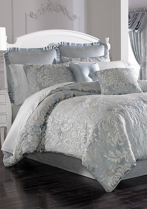 Faith French Blue Queen Comforter Set, Blue Queen Bed Set