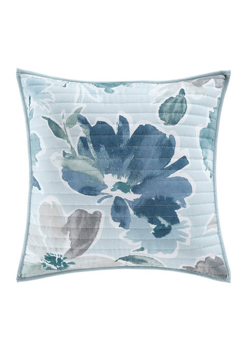 Mikayla Blue 18 Inch Square Quilted Decorative Throw Pillow