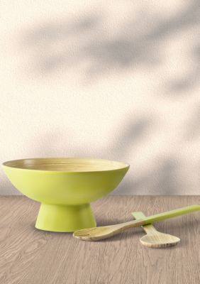 J. Queen Bold Tropics Bamboo Bowl And 2Pc. Utensil Set, Green
