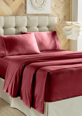 J. Queen New York Royal Fit 300TC 100% Cotton 4pc. Sheet Set, Burgundy -  0193842100943