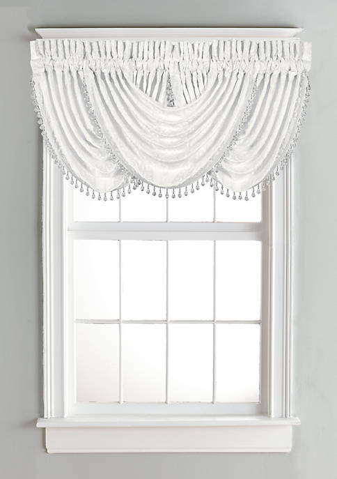 J Queen New York Bianco White Window, White Waterfall Valances Curtains