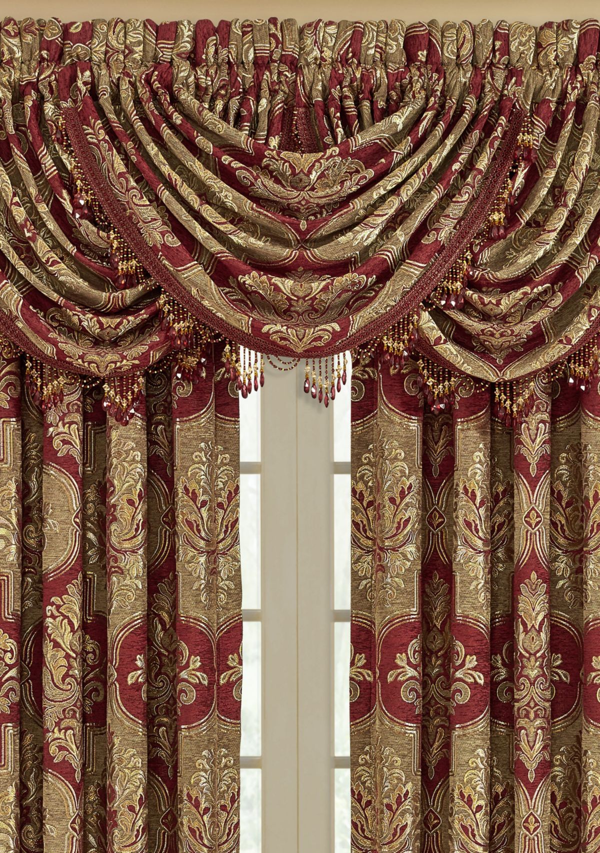 Maribella Crimson Waterfall Valance