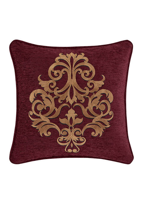 Garnet Red 18 Inch Square Embellished Decorative Throw Pillow
