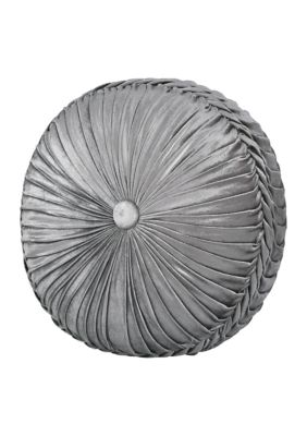 J. Queen New York Annabelle Tufted Round Decorative Throw Pillow, Silver, 15 in. Round