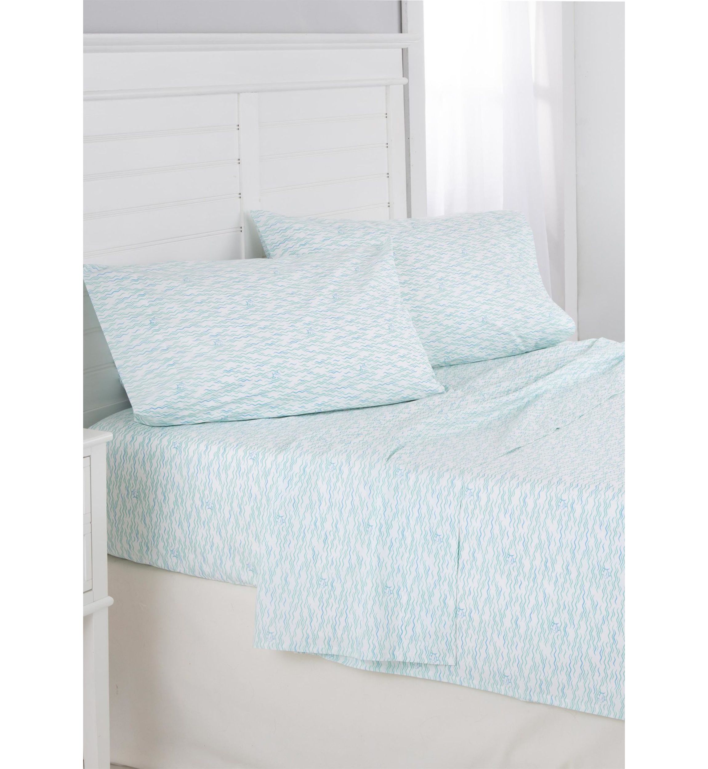 Southern Tide Waves and Skips Queen Aqua Sheet Set
