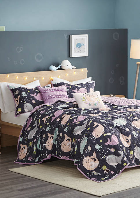 JLA Home Magical Narwhals Reversible Coverlet Set