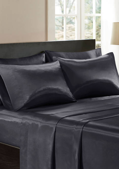 Set of 2 Romantic Rich Black Soft Solid Satin Standard Pillowcases for Hair Skin 
