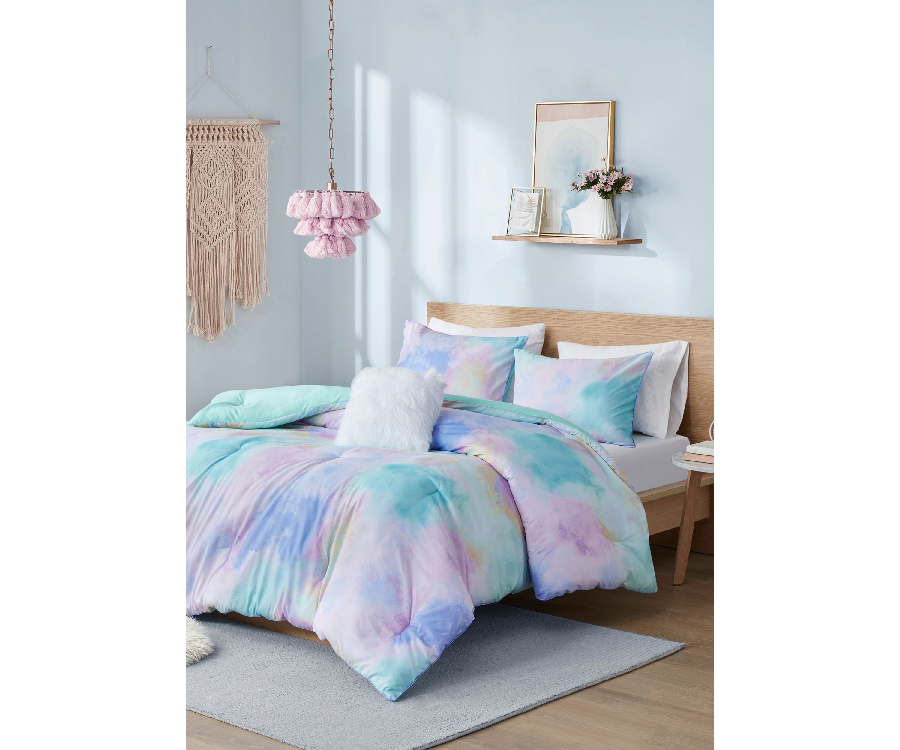 Cassiopeia Watercolor Tie Dye Printed Comforter Set with Throw Pillow