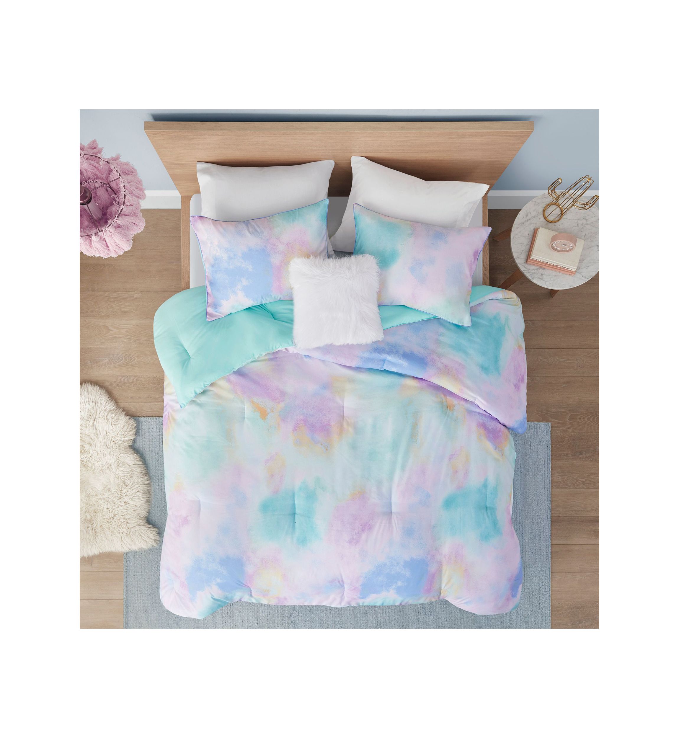 Cassiopeia Watercolor Tie Dye Printed Comforter Set with Throw Pillow