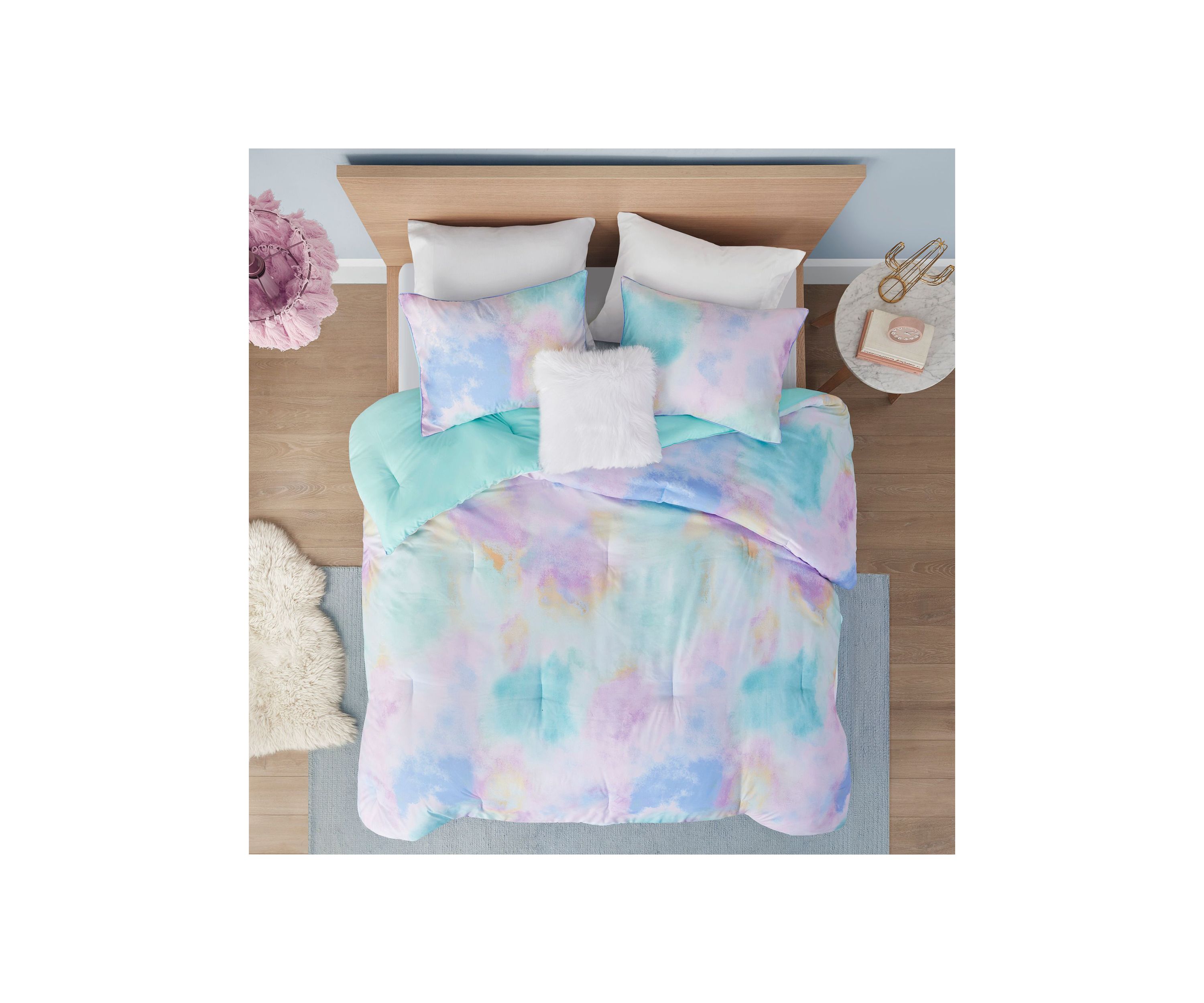 Cassiopeia Watercolor Tie Dye Printed Comforter Set with Throw Pillow