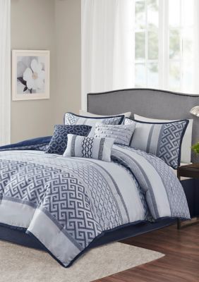 Madison Park Bennett 7-Piece Comforter Set- Aqua, Navy Blue, King