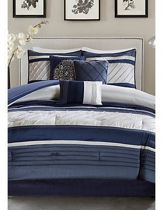 Madison Park Blaire 7 Piece Comforter, Navy King Bedding