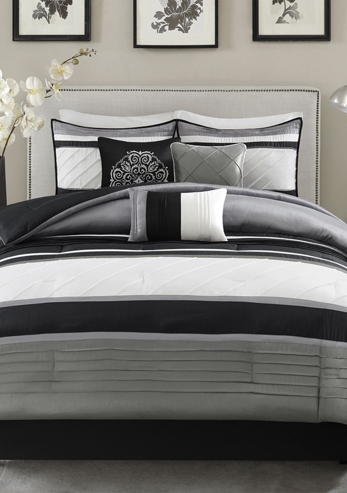 Blaire 7-Piece Comforter Set- Grey