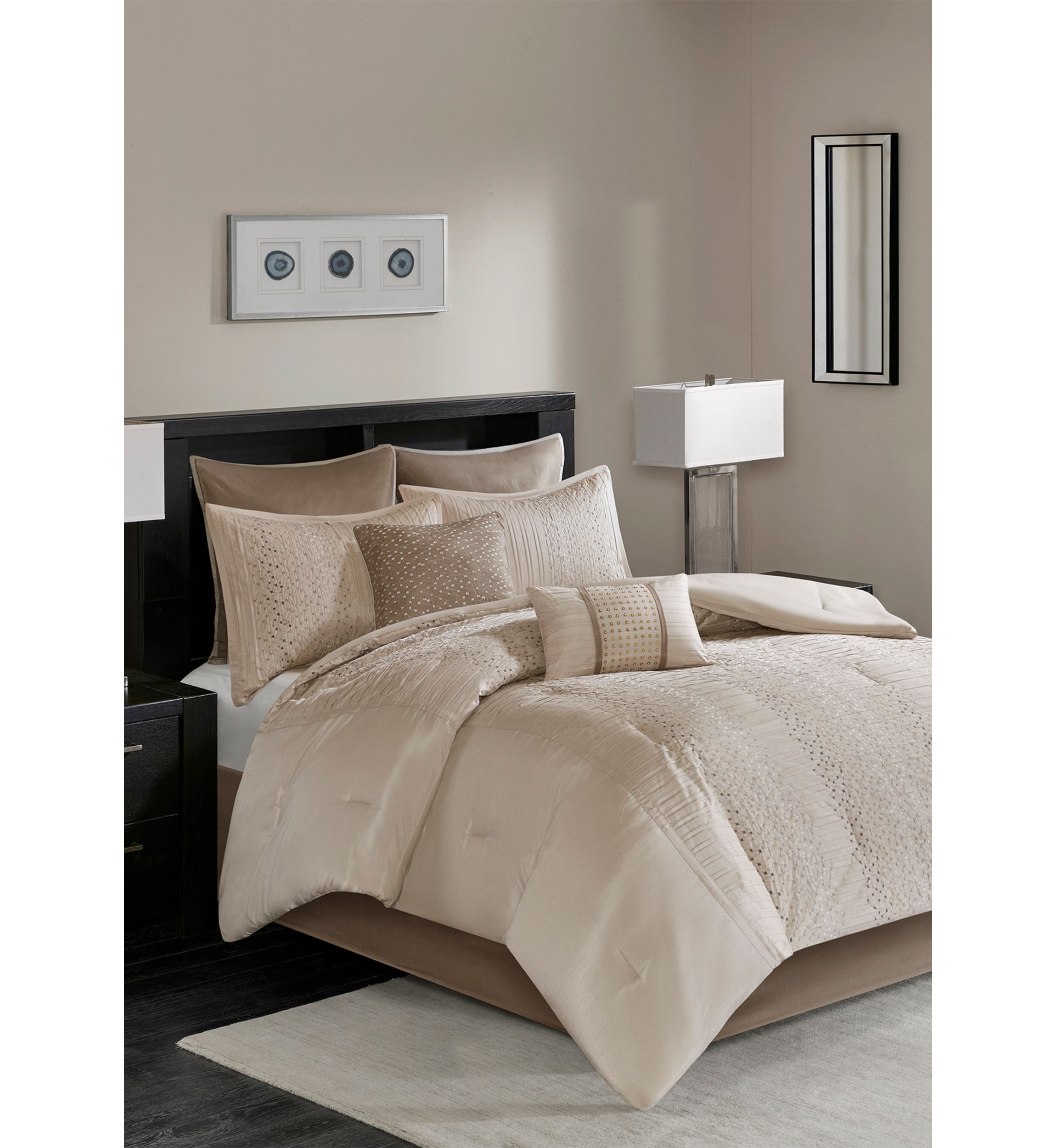 Camelia 8-Piece Embroidered Comforter Set - Natural