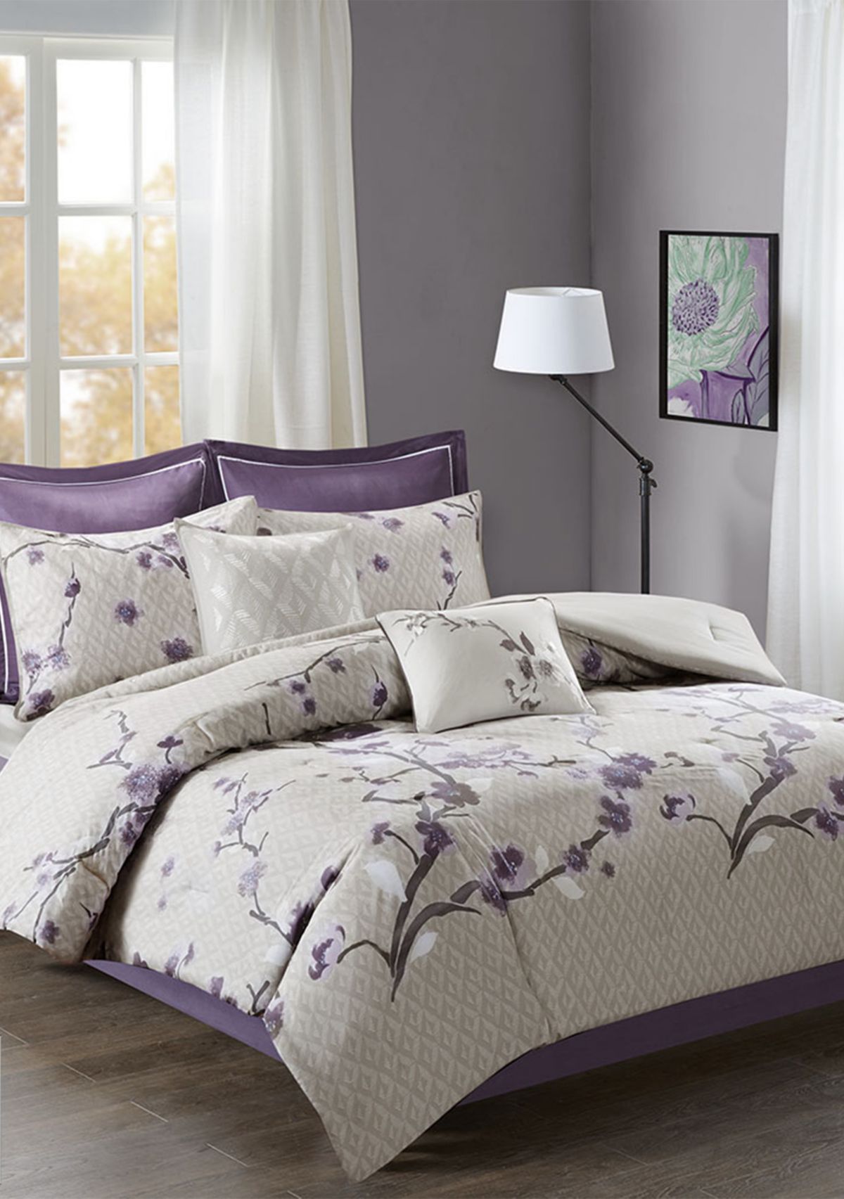 Madison Park Holly 8 Piece Cotton Comforter Set- Purple 