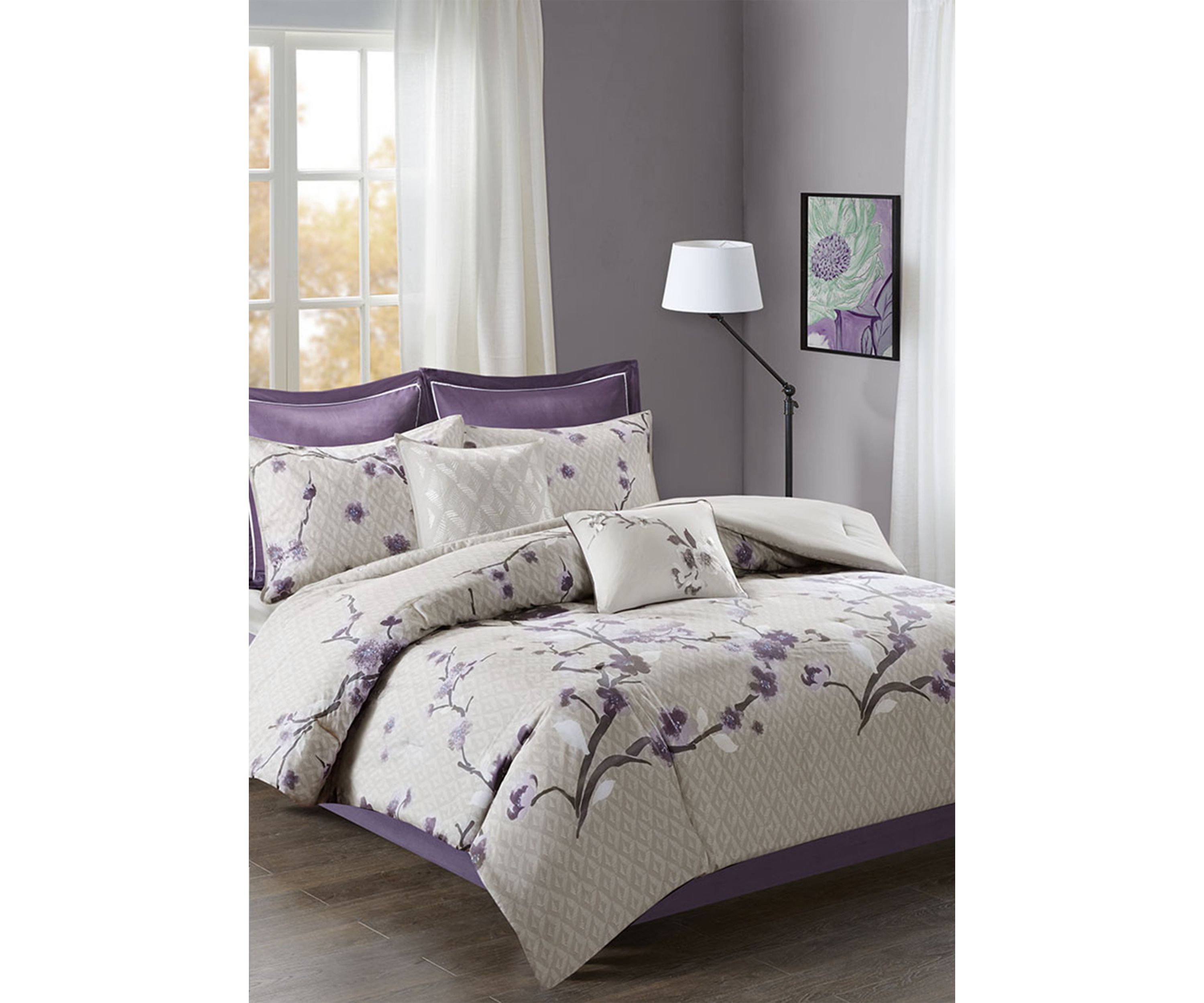 Madison Park Holly 8 Piece Cotton Comforter Set- Purple 