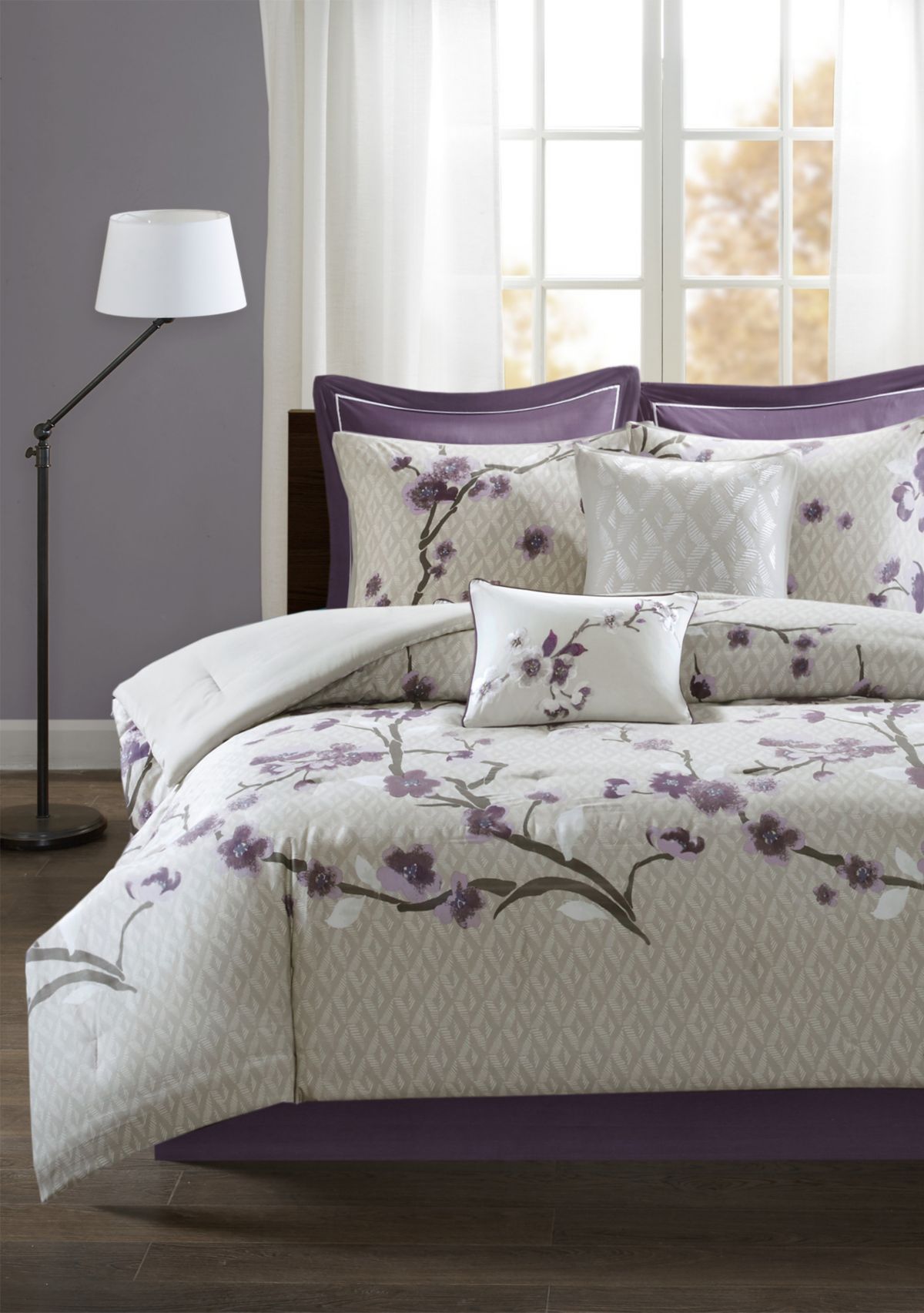 Madison Park Holly 8 Piece Cotton Comforter Set- Purple 