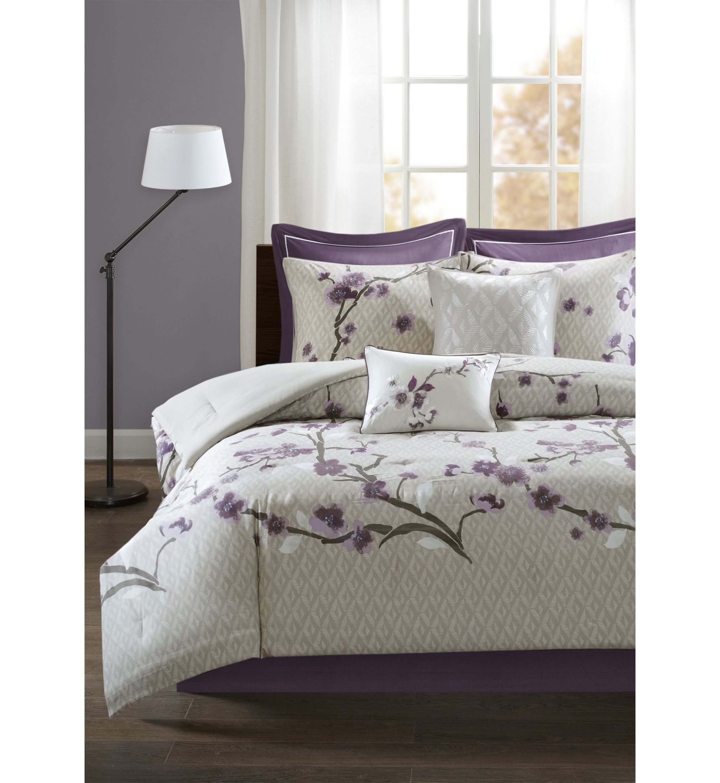 Madison Park Holly 8 Piece Cotton Comforter Set- Purple 