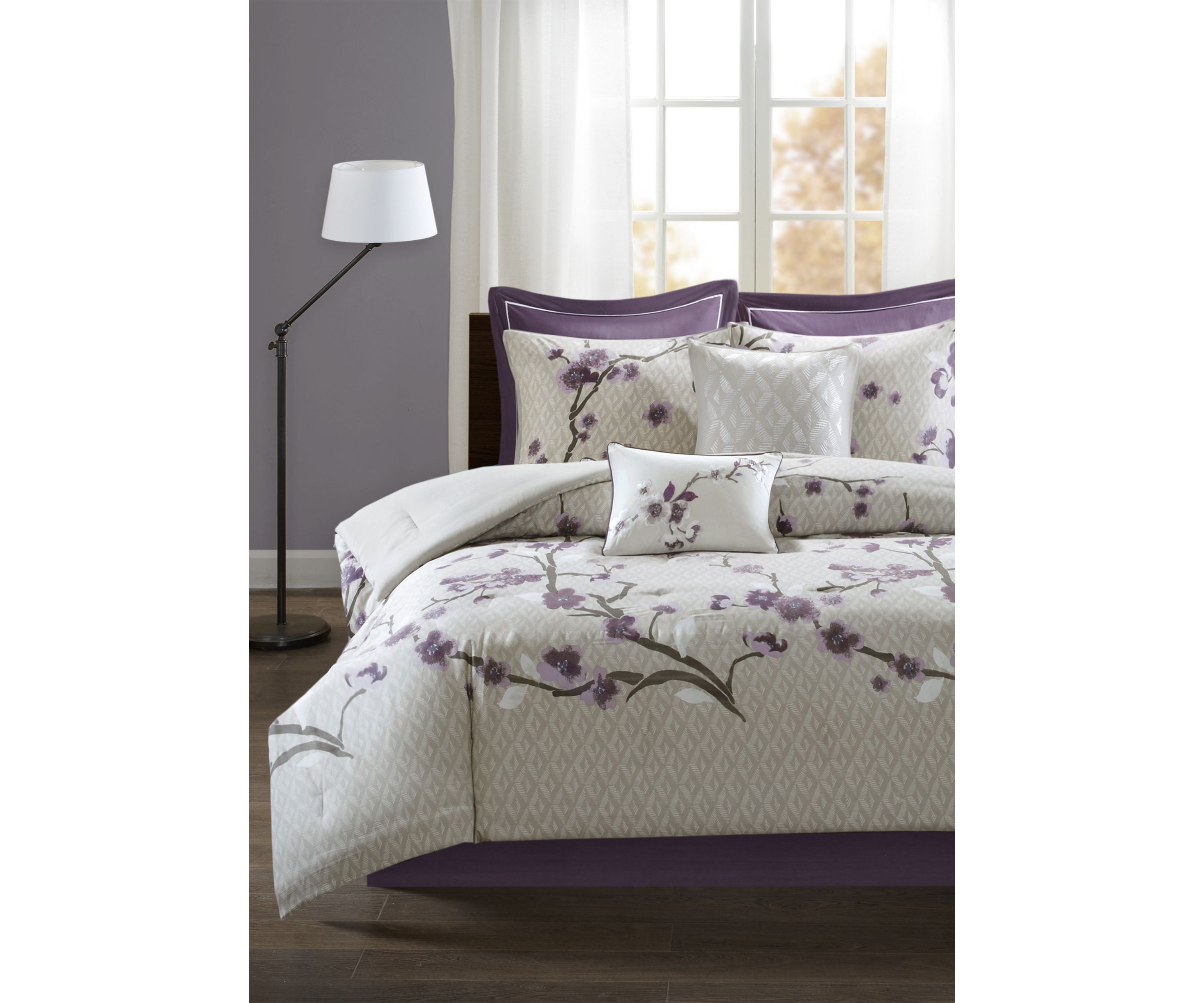 Madison Park Holly 8 Piece Cotton Comforter Set- Purple 