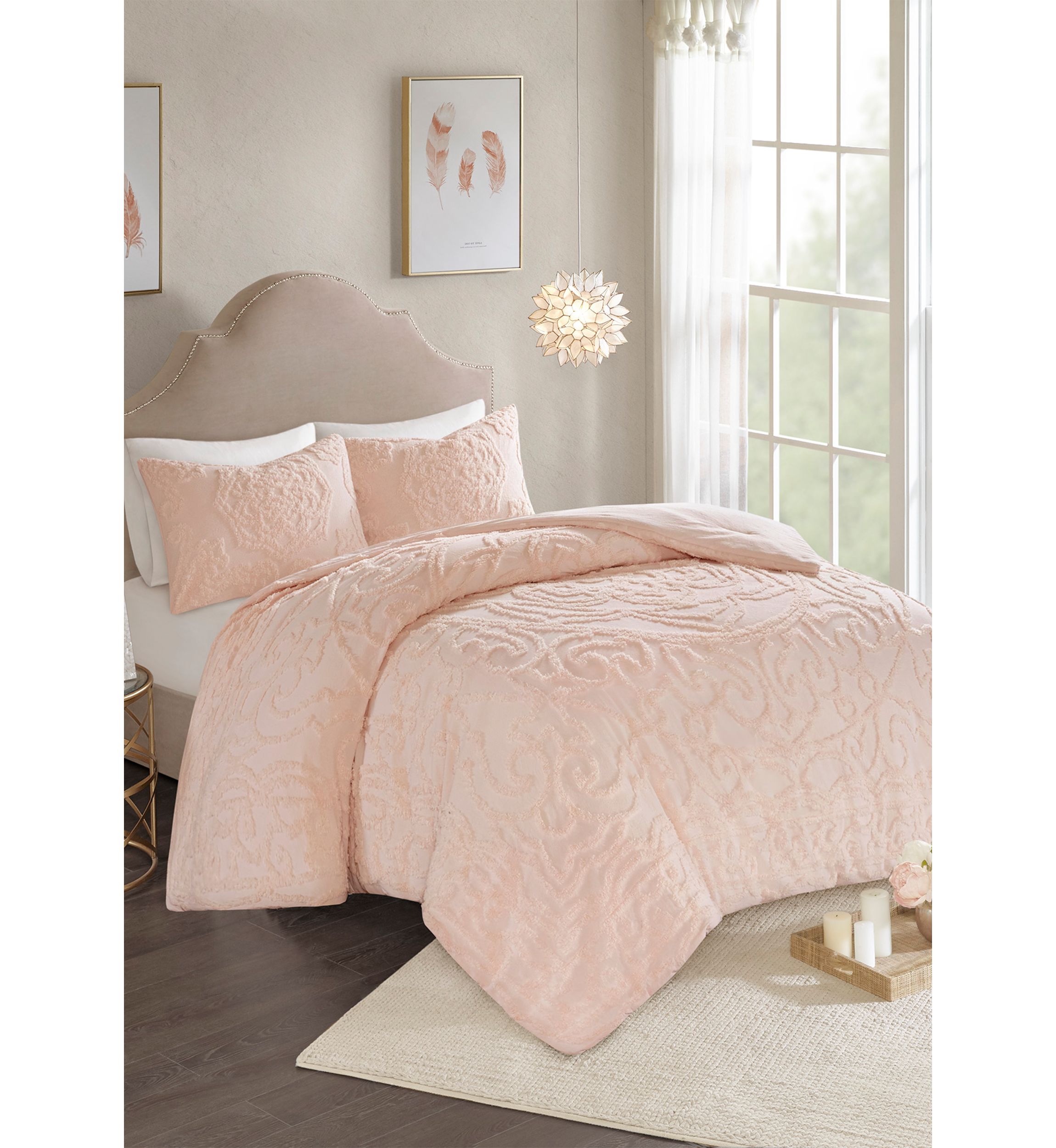Madison Park Laetitia 3-Piece Cotton Chenille Comforter Set- Blush