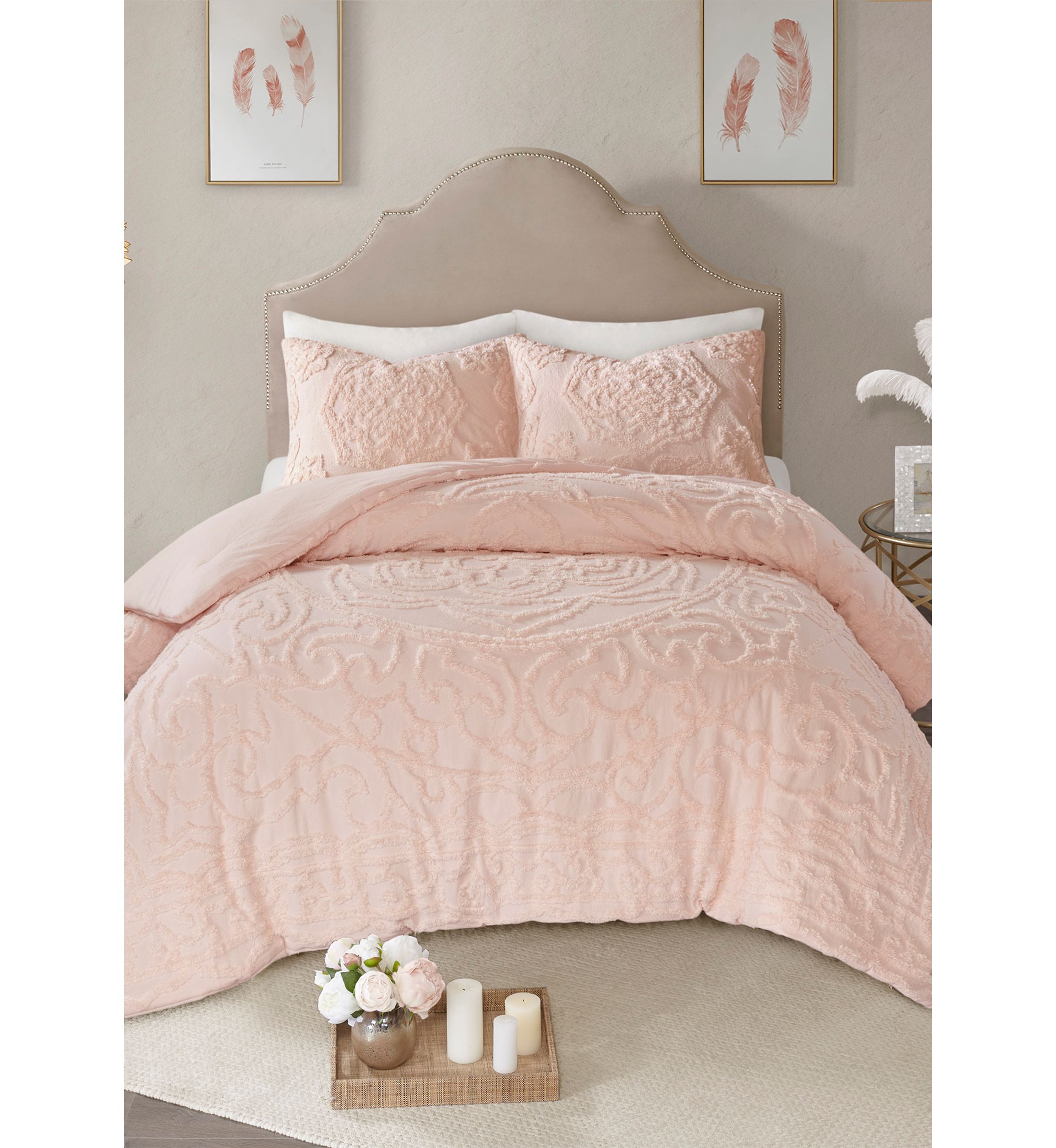 Madison Park Laetitia 3-Piece Cotton Chenille Comforter Set- Blush