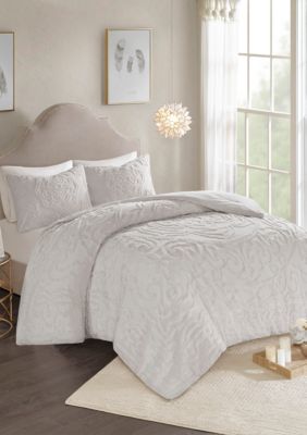 Madison Park Laetitia 3-Piece Cotton Chenille Comforter Set- Grey