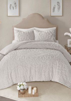 Madison Park Laetitia 3-Piece Cotton Chenille Comforter Set- Grey