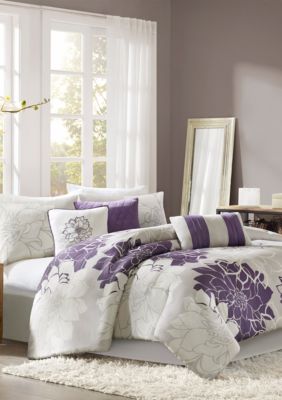 Madison Park Lola Gray Purple 7 Piece Queen Comforter Set 90 In X