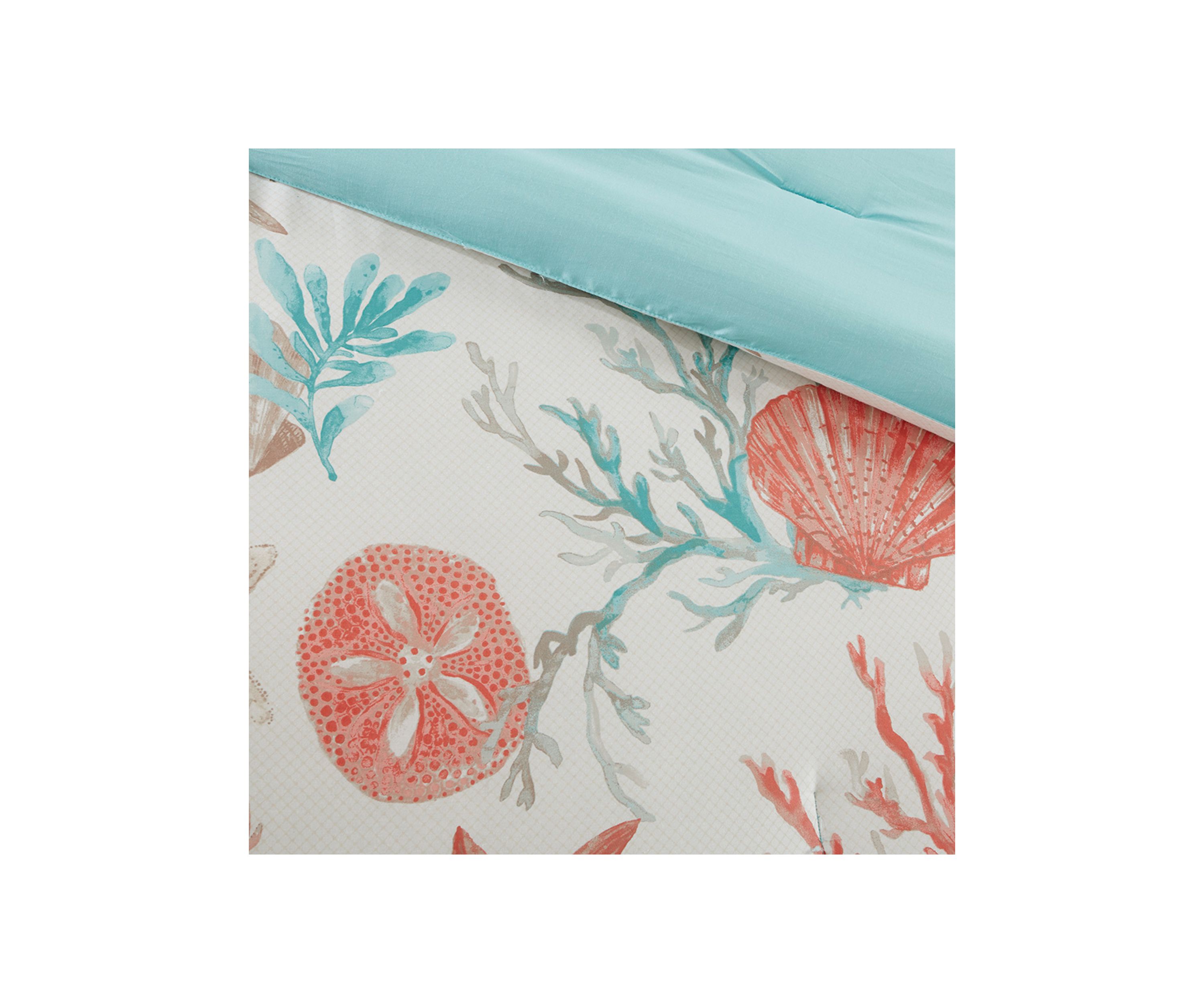Madison Park Pebble Beach 7-Piece Cotton Comforter Set - Queen 90x90, Coastal Coral Starfish Design 5 thumbnail image