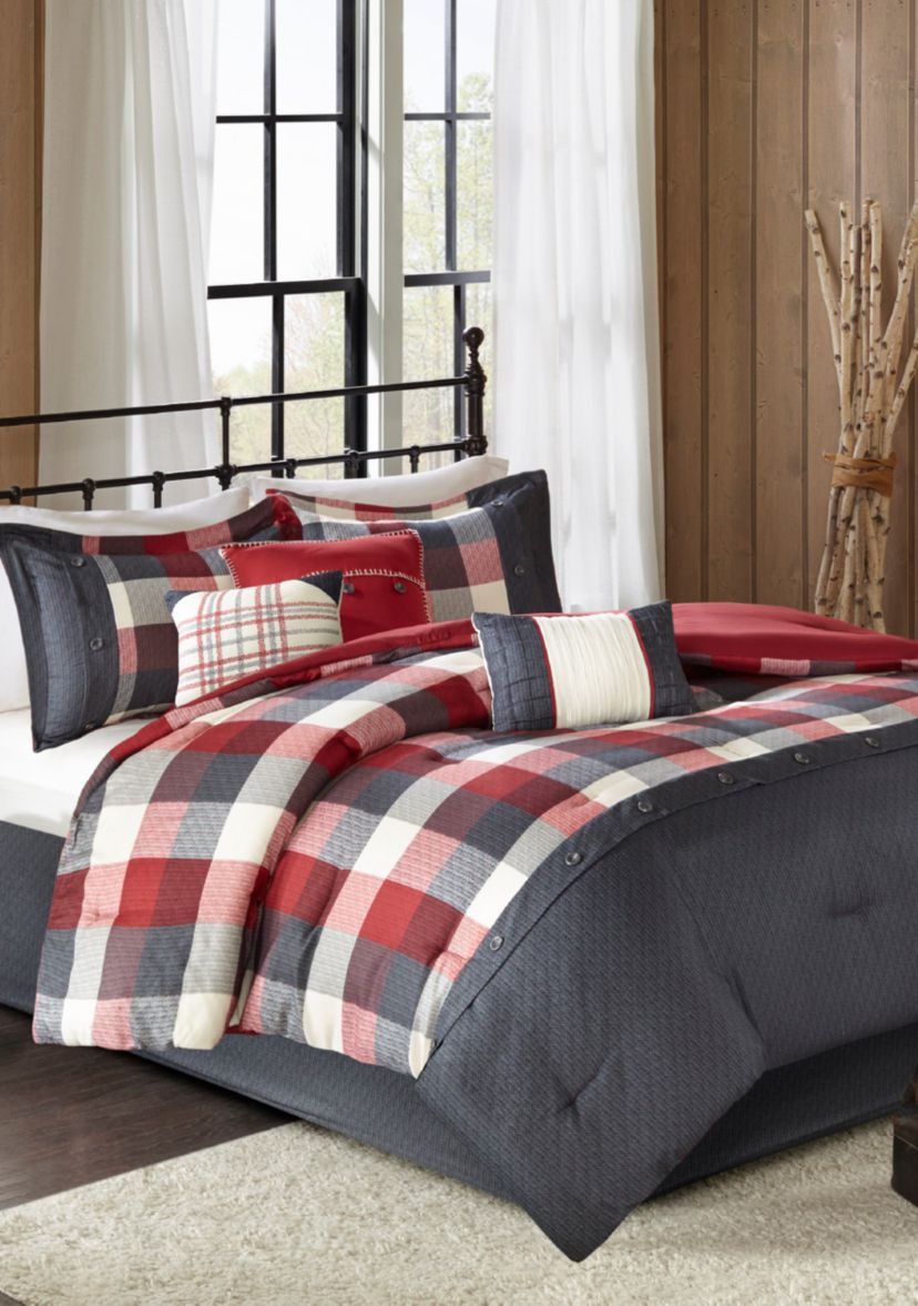 Ridge 7-Piece Herringbone Red Comforter Set