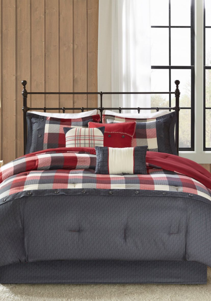 Ridge 7-Piece Herringbone Red Comforter Set