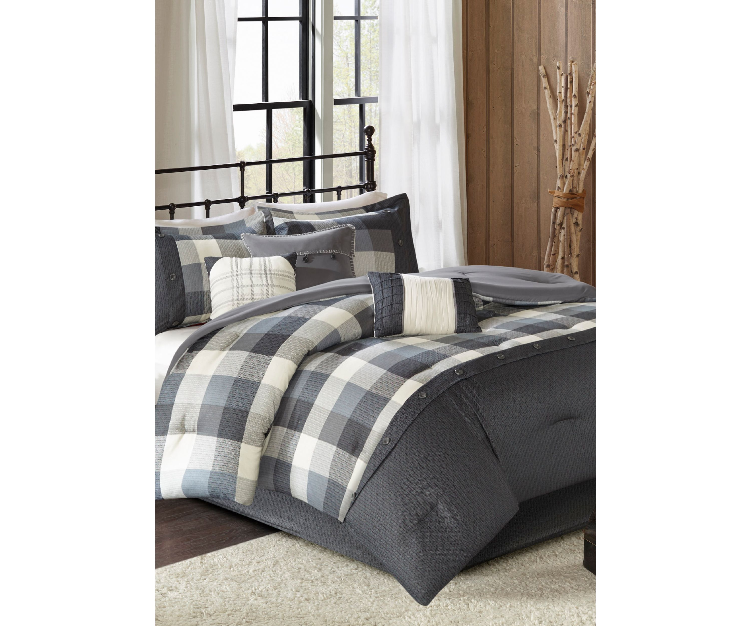 Ridge 7-Piece Herringbone Grey Comforter Set