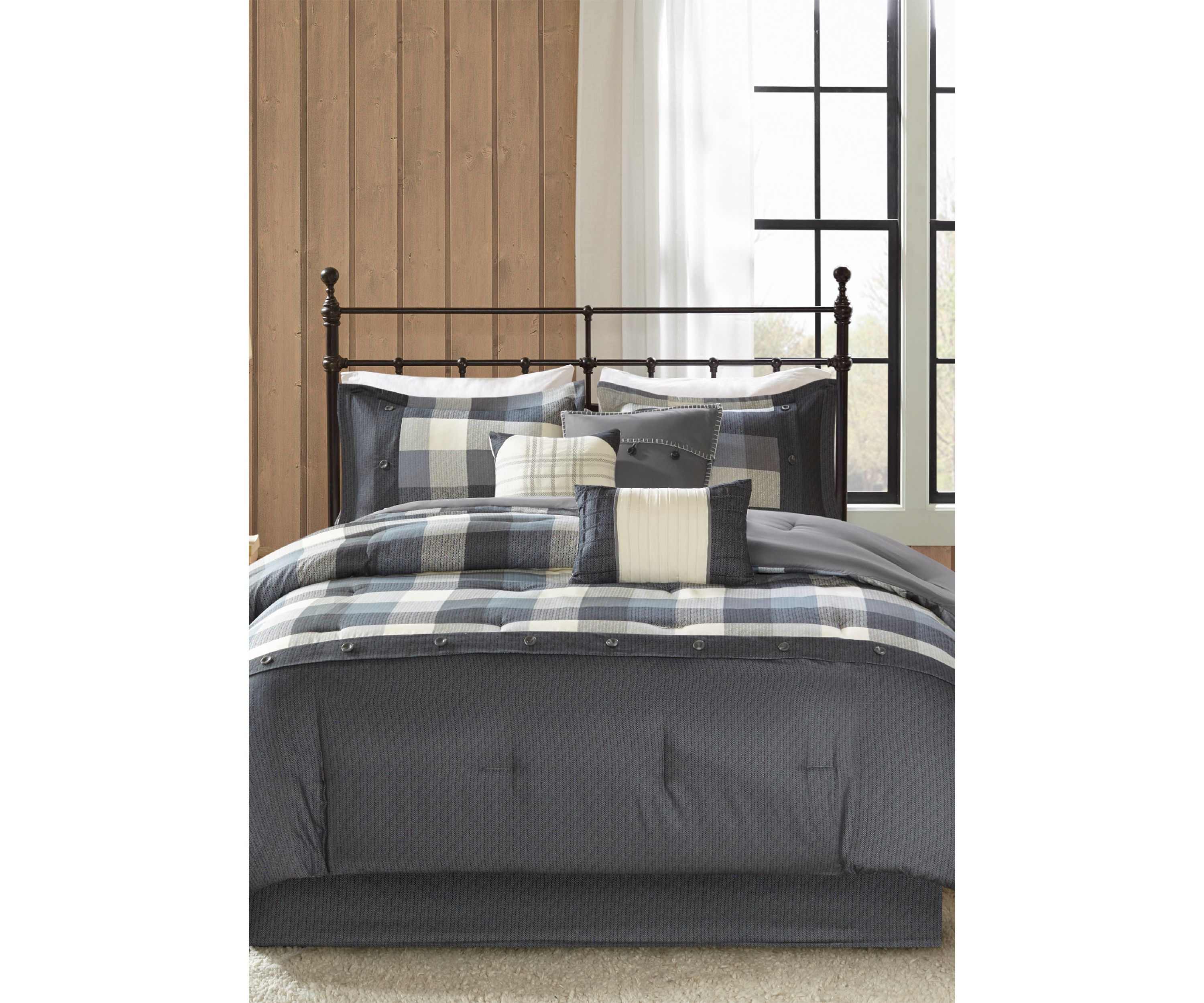 Ridge 7-Piece Herringbone Grey Comforter Set
