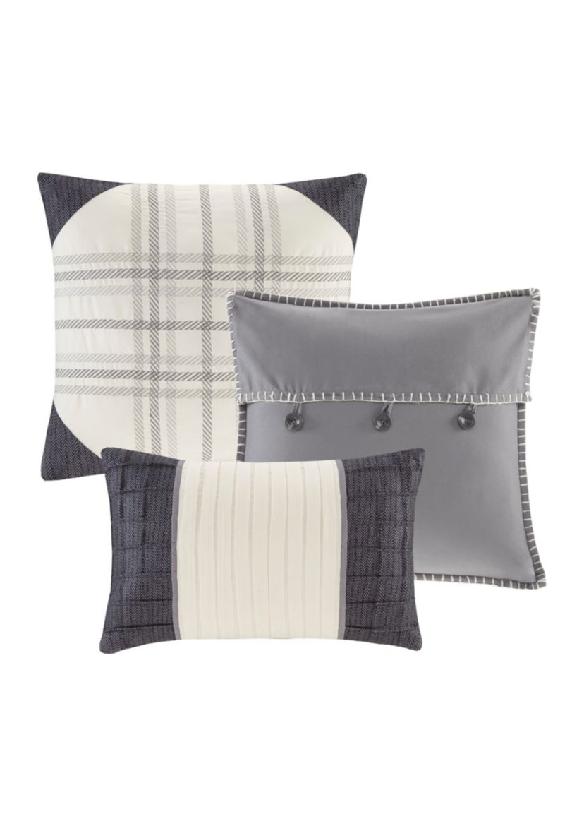 Ridge 7-Piece Herringbone Grey Comforter Set