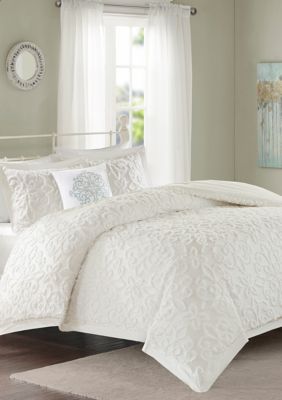 Sabrina 4-Piece Chenille White Comforter Set