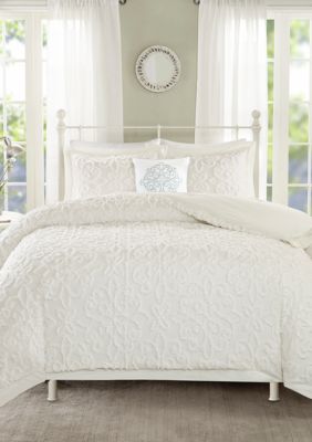 Sabrina 4-Piece Chenille White Comforter Set