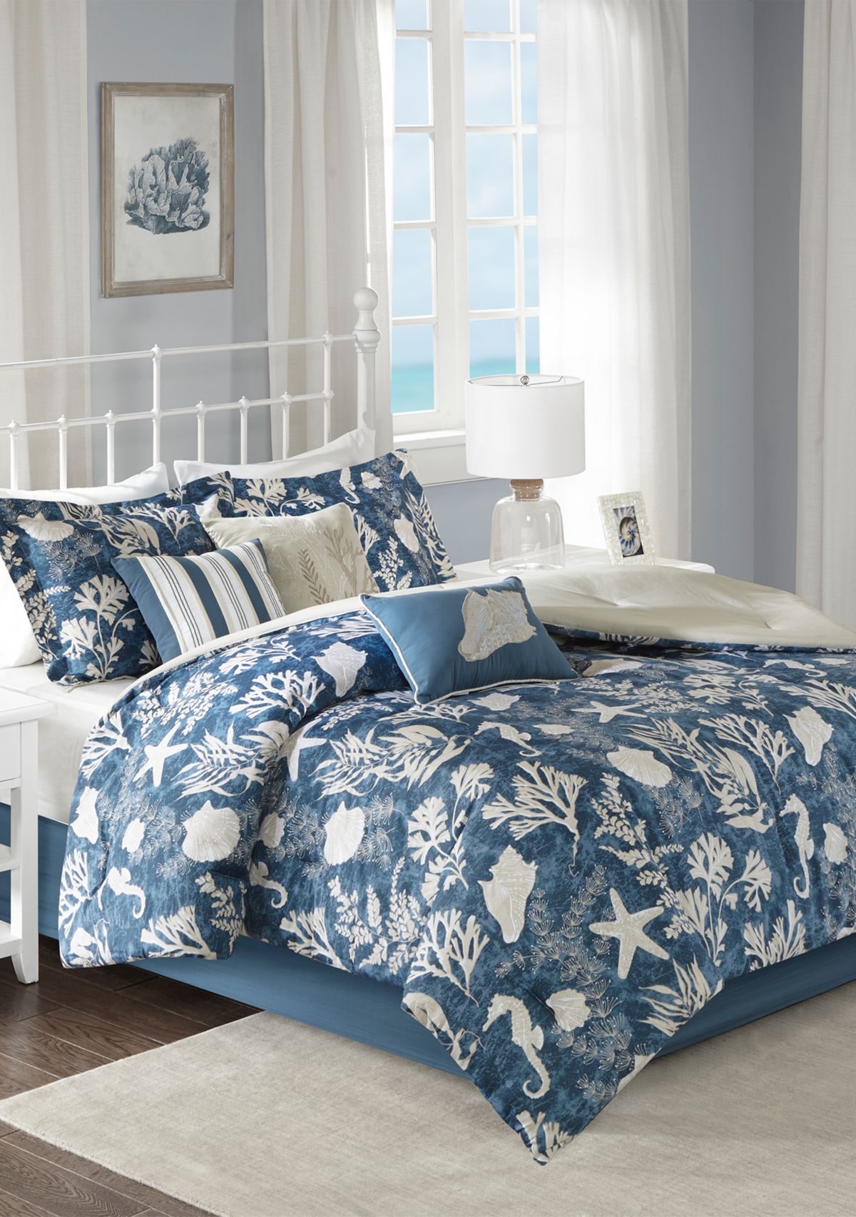 Cape Cod 7-Piece Cotton Sateen Blue Comforter Set