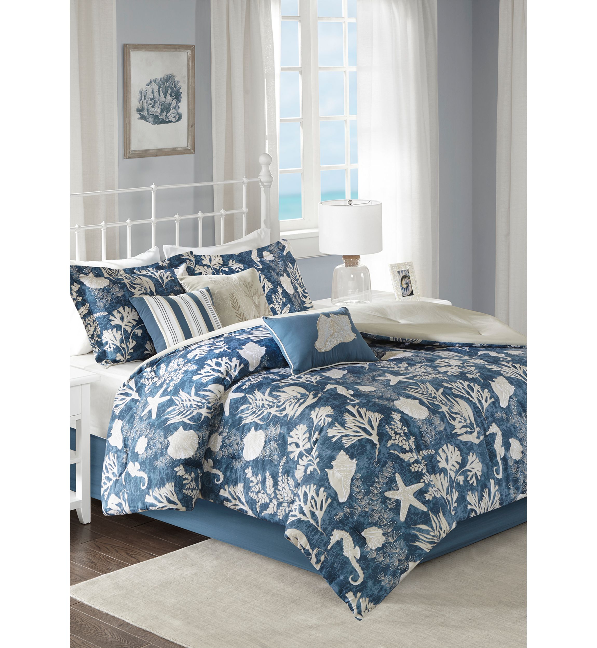 Cape Cod 7-Piece Cotton Sateen Blue Comforter Set