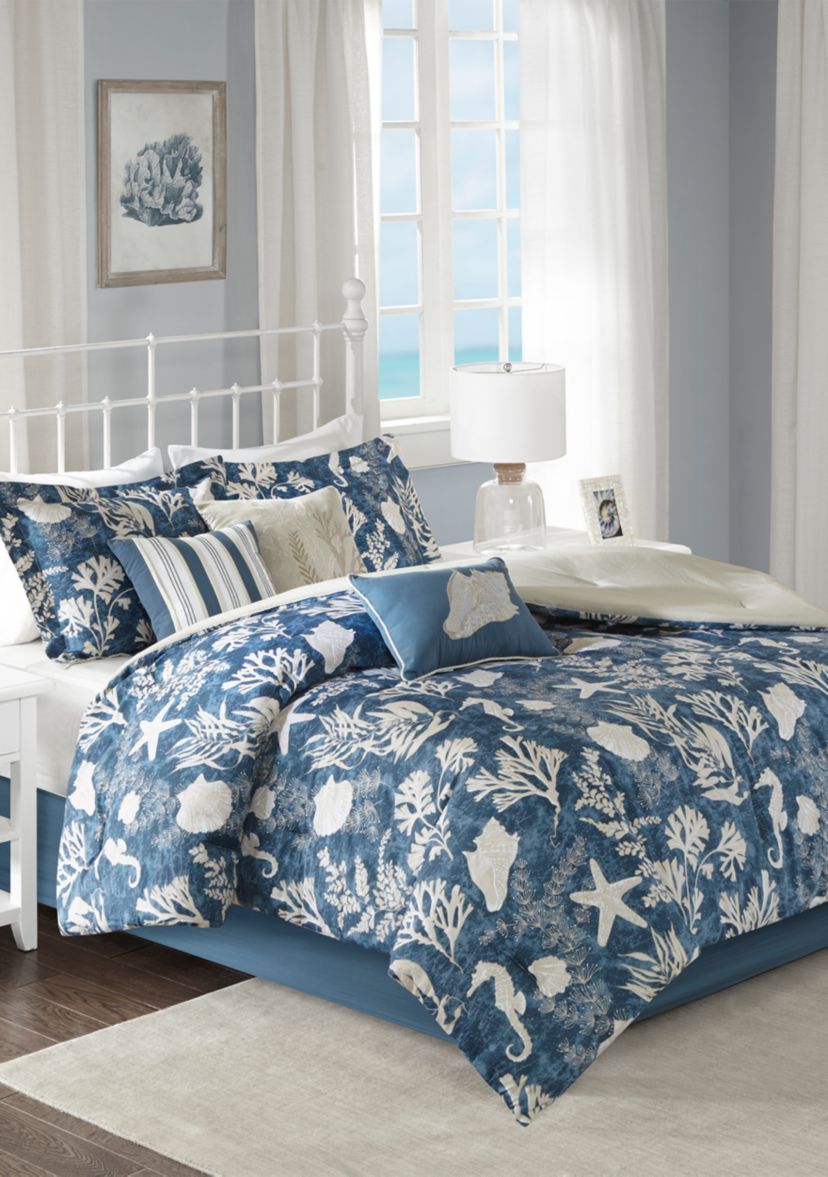 Cape Cod 7-Piece Cotton Sateen Blue Comforter Set