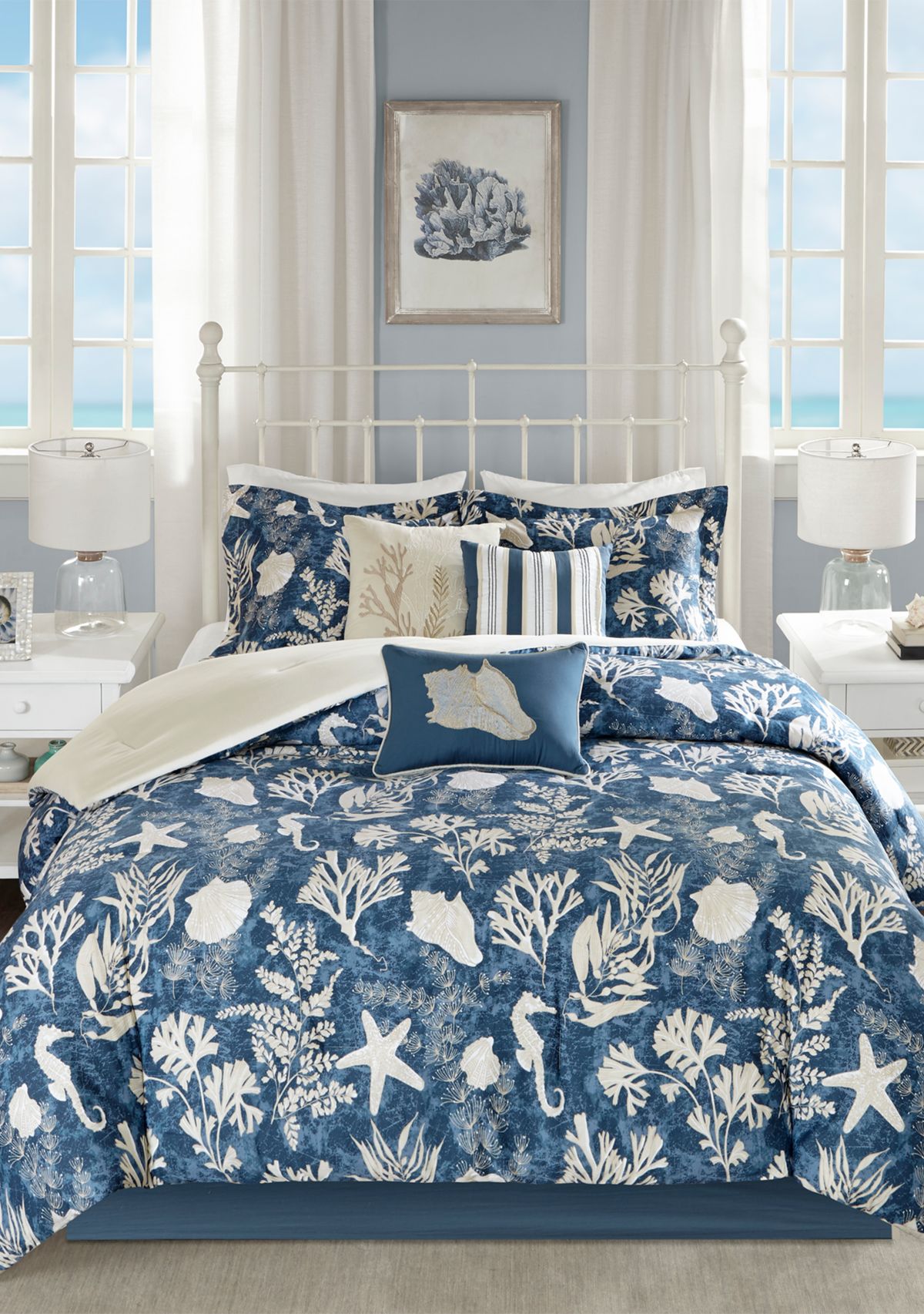 Cape Cod 7-Piece Cotton Sateen Blue Comforter Set