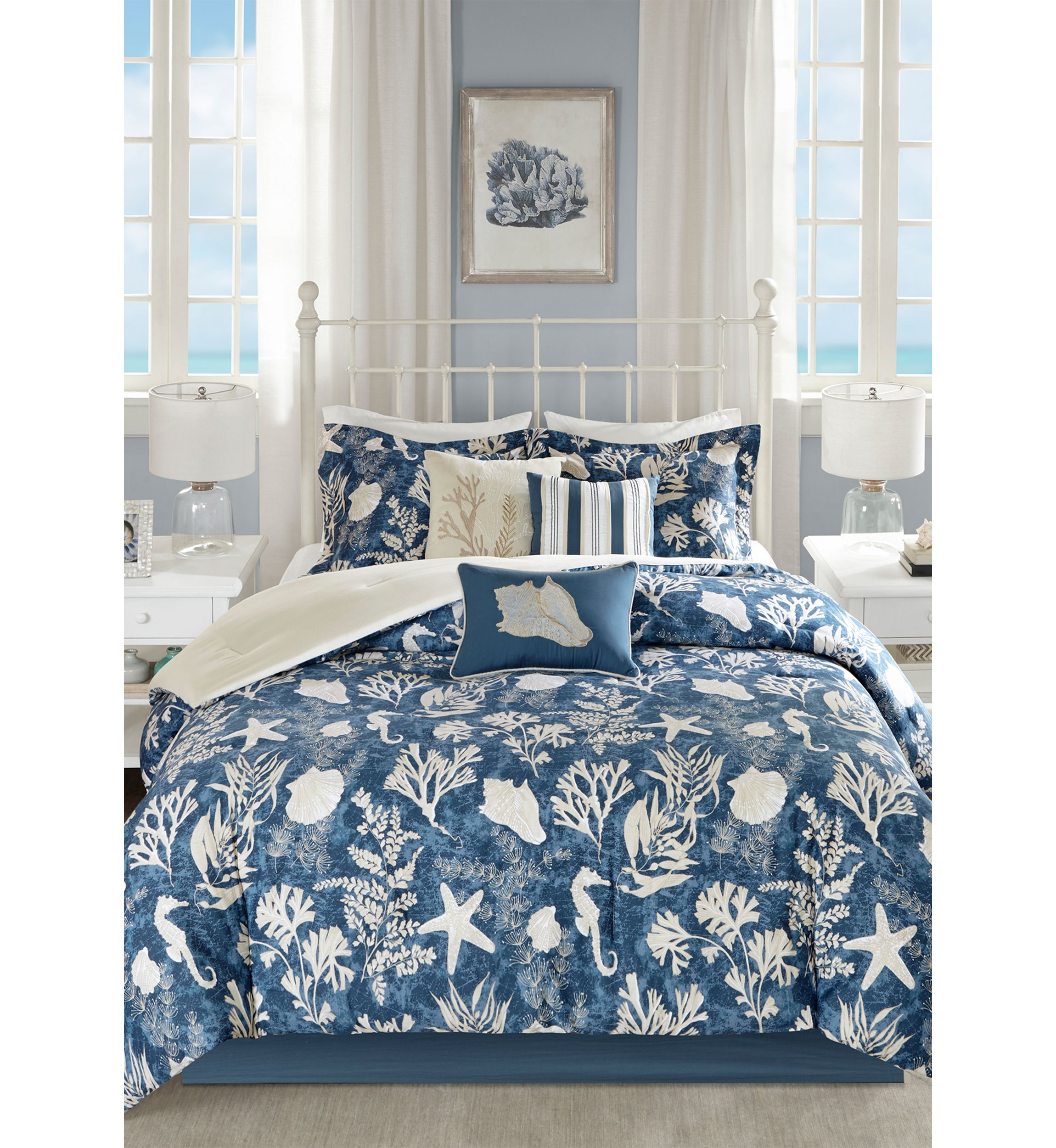 Cape Cod 7-Piece Cotton Sateen Blue Comforter Set