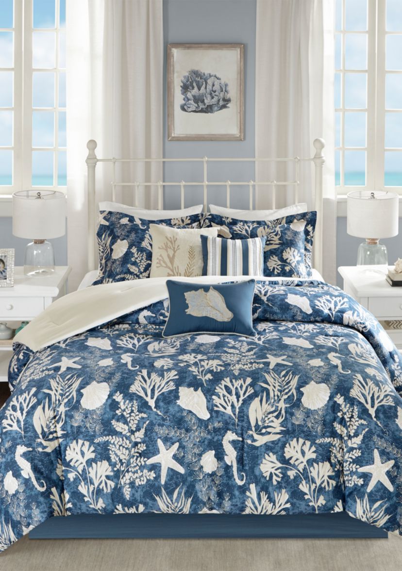 Cape Cod 7-Piece Cotton Sateen Blue Comforter Set