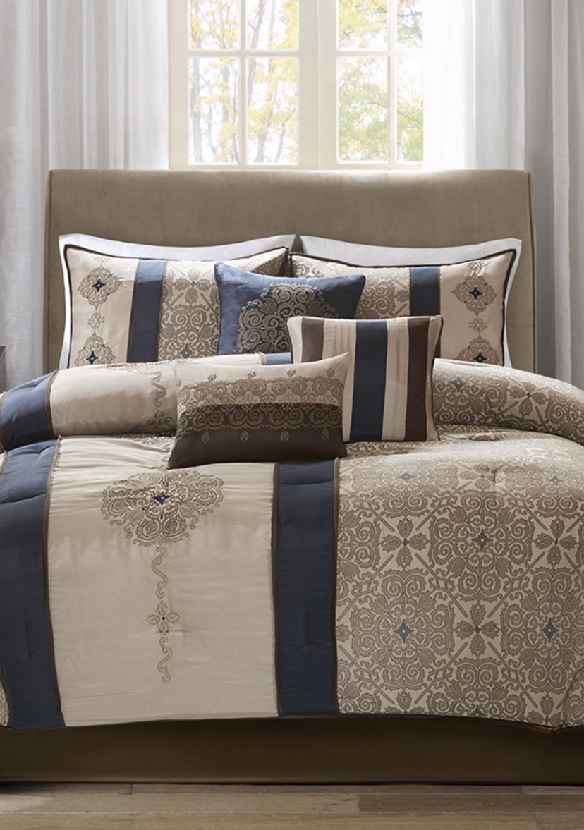 Donovan	7-Piece Jacquard Comforter Set- Navy 