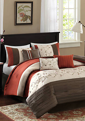 Serene Embroidered 7 Piece Orange Comforter Set Belk