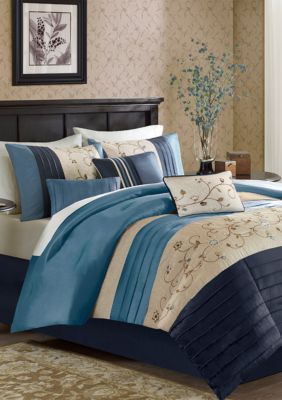 Madison Park Serene Embroidered 7-Piece Navy Comforter Set | belk