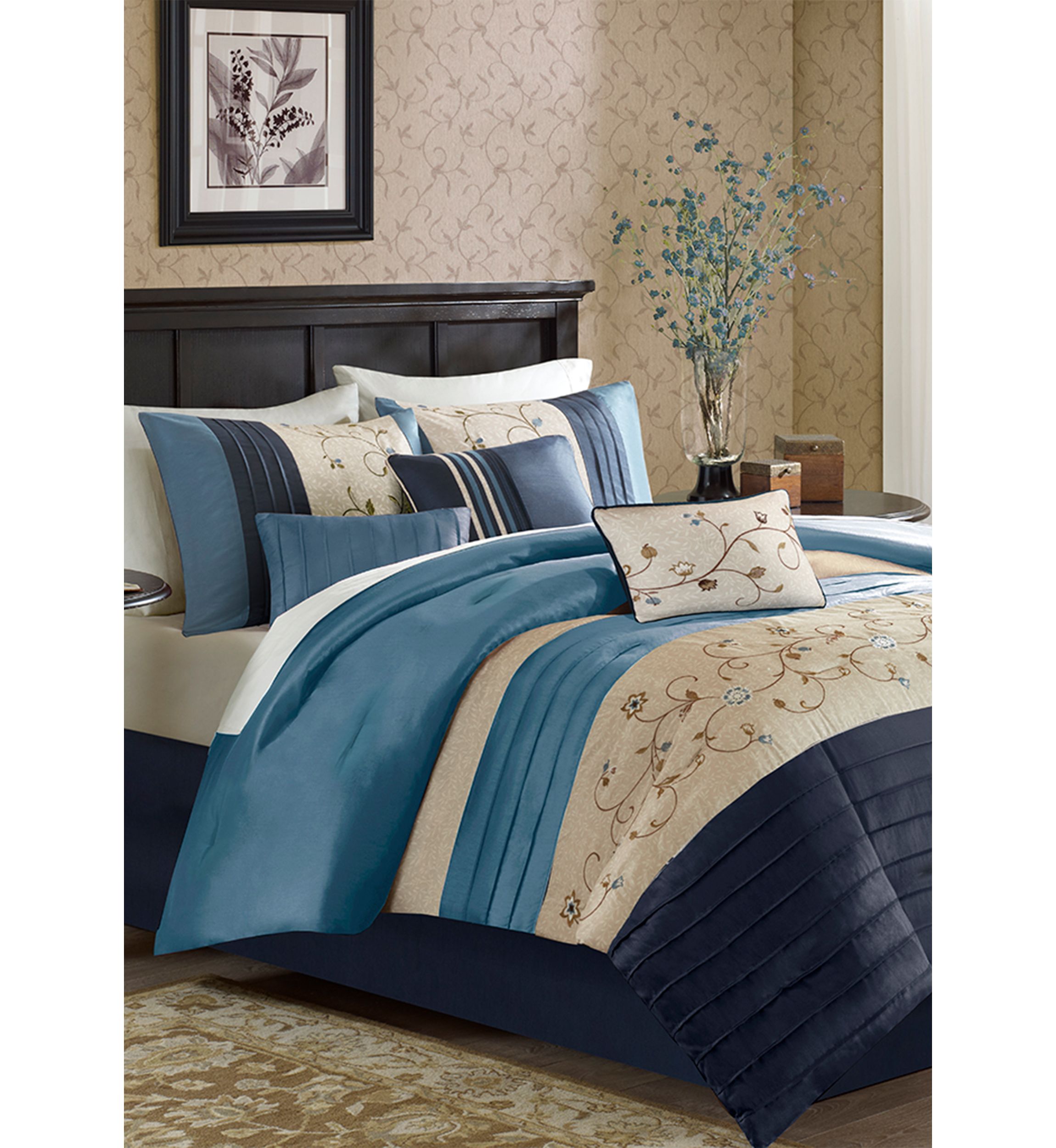 Serene Embroidered 7-Piece Navy Comforter Set
