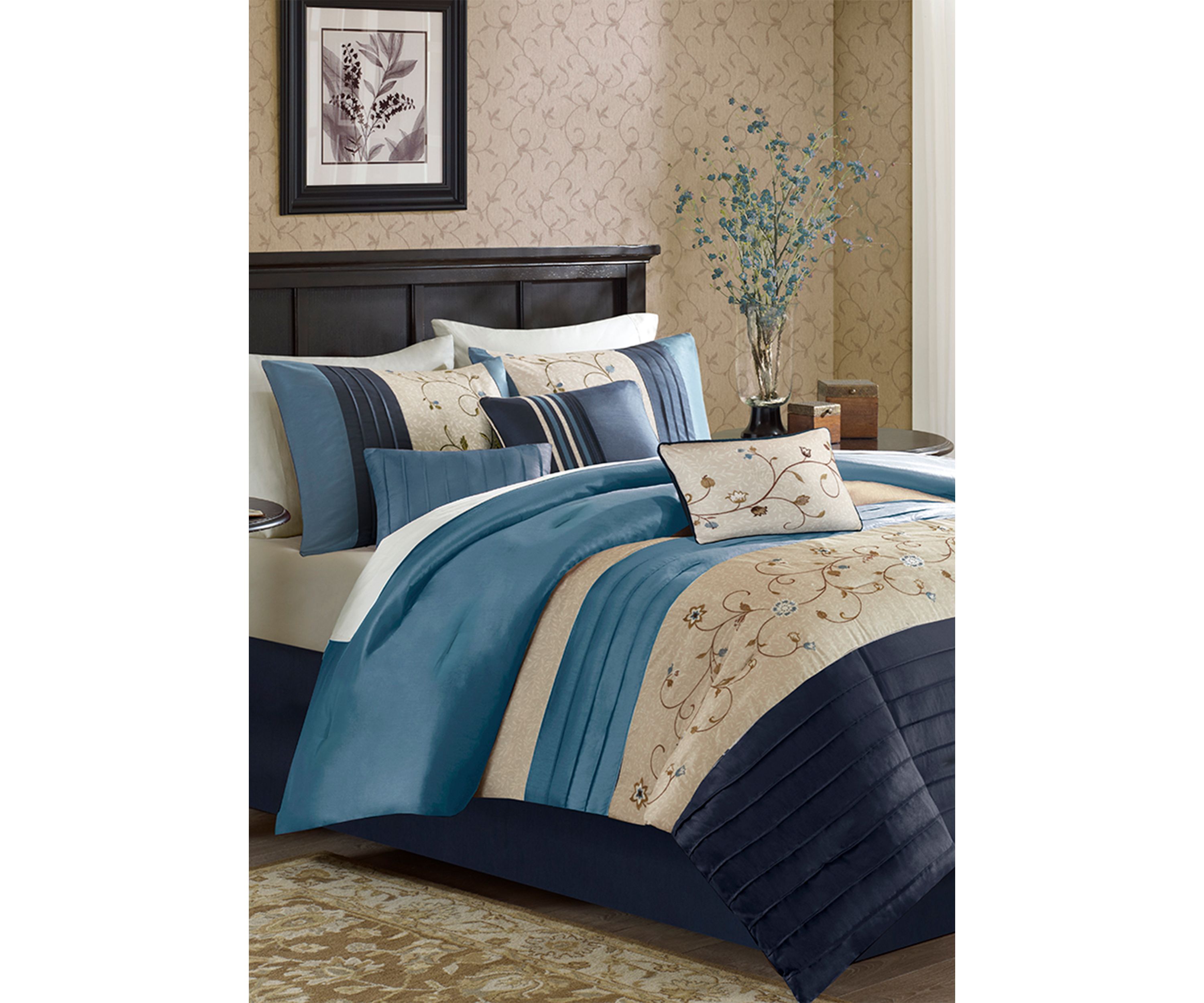 Serene Embroidered 7-Piece Navy Comforter Set