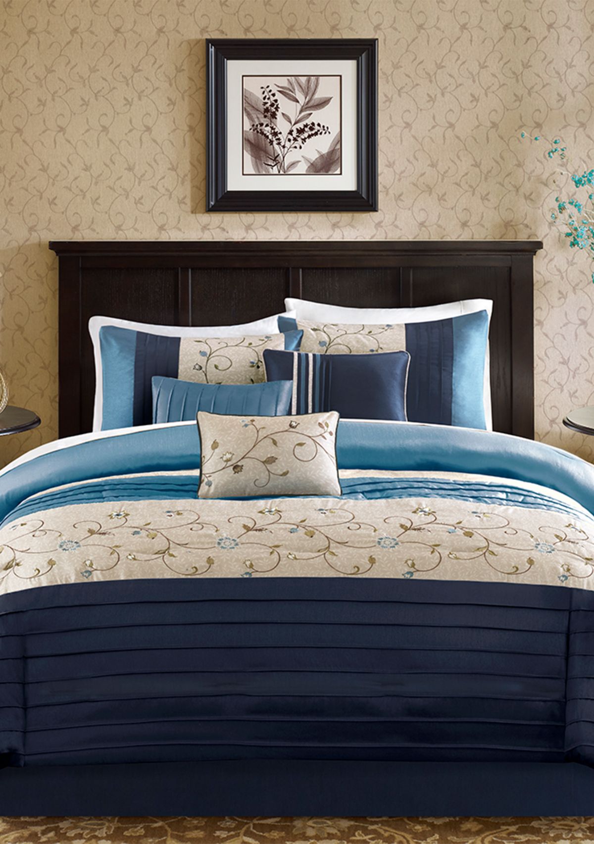 Serene Embroidered 7-Piece Navy Comforter Set